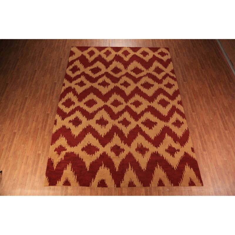 Hand Knotted Oriental 100% Wool Carpet Modern Geometric Red Moroccan Area Rug - 13' 10'' X 10' 0''