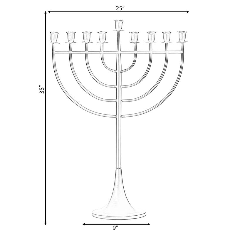 Modern Solid Metal Judaica Hanukkah Menorah 9 Branched Candelabra