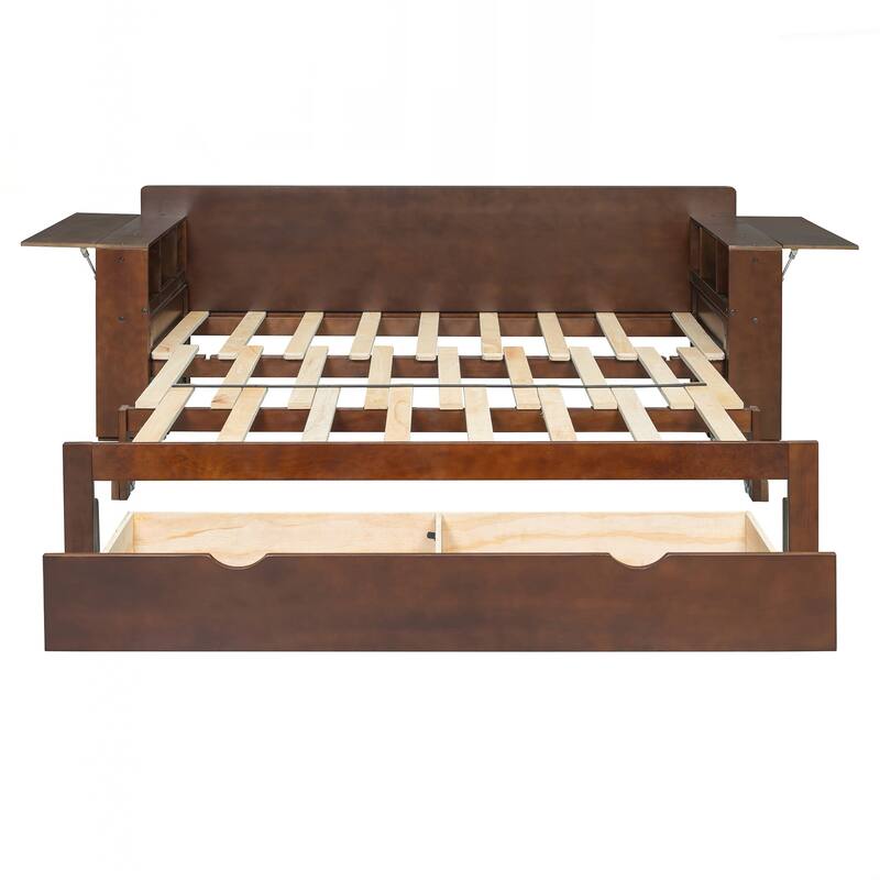 Queen Size Daybed with Removable Desk, Storage Drawers & Hydraulic Side Table