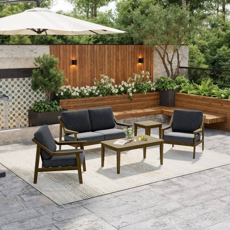 5-Piece Outdoor Sectional Wood Conversation Set with Table