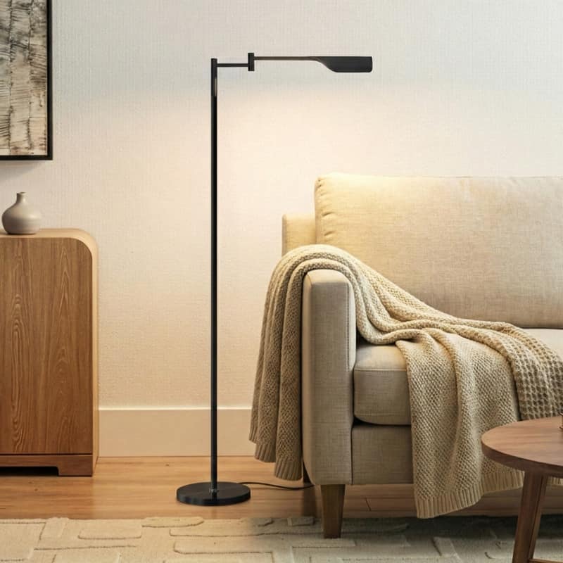 Brightech Leaf 53 in. Industrial 3-Way Dimming LED Floor Lamp with Brass Metal Empire Shade - Black
