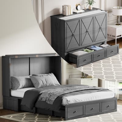 Mixoy Murphy Bed with Foldable Mattress,Modern Cube Cabinet Bed with Storage Drawer & USB Charging Station