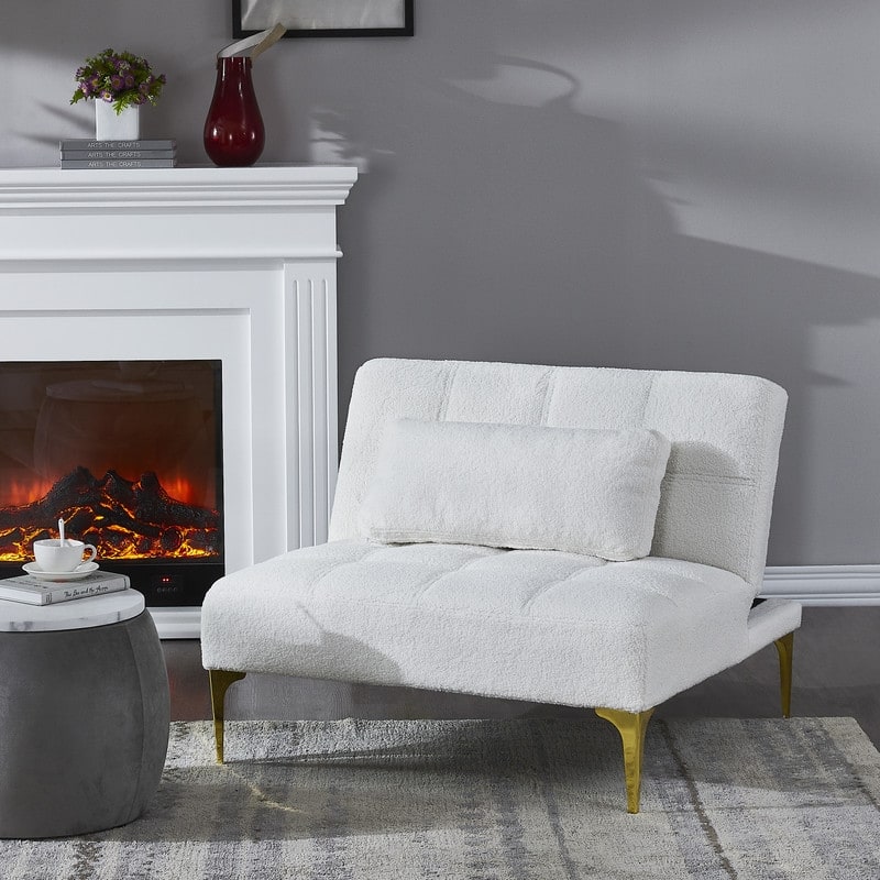 Modern Convertible Folding Futon Sofa Bed for Compact Living Space, Apartment, Dorm, Bonus Room - White