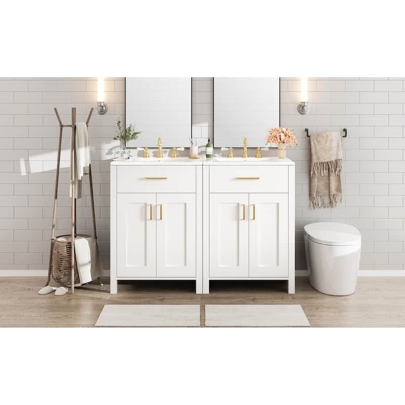 Roomfitters Modern 48" Bathroom Vanity with Ceramic Sink, Soft-Close Doors, Flip Drawer and Double-Layer Door Shelves