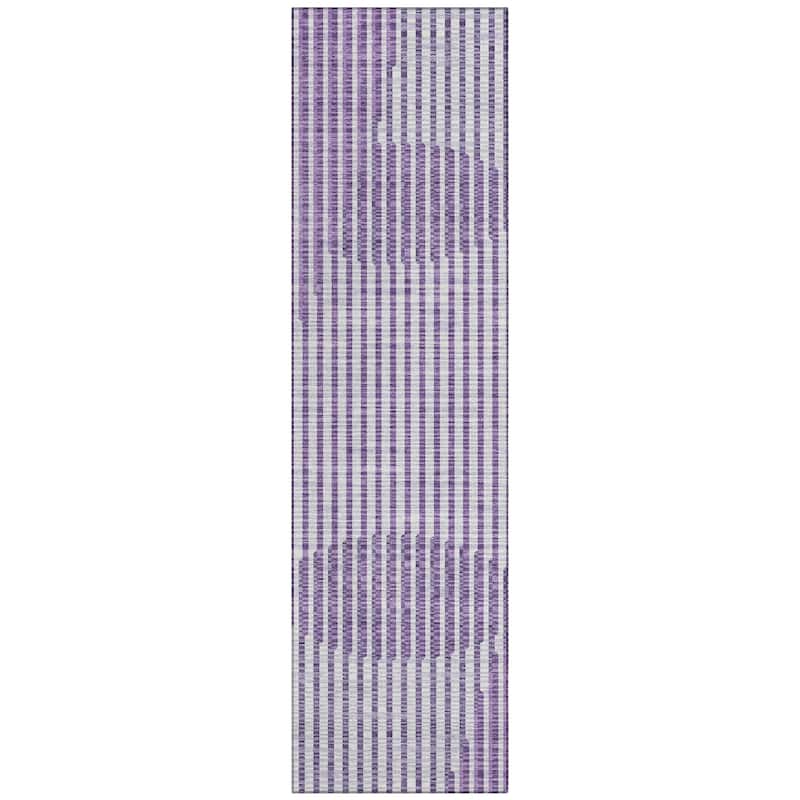 Machine Washable Indoor/ Outdoor Abstract Stripe Chantille Rug