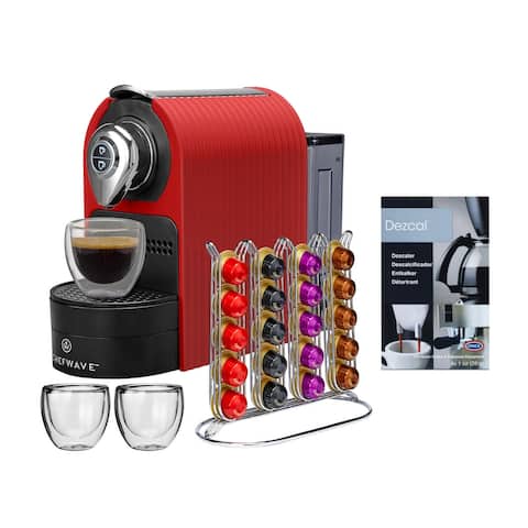 ChefWave Espresso Machine for Nespresso (Red), Capsule Holder, and Cups Bundle