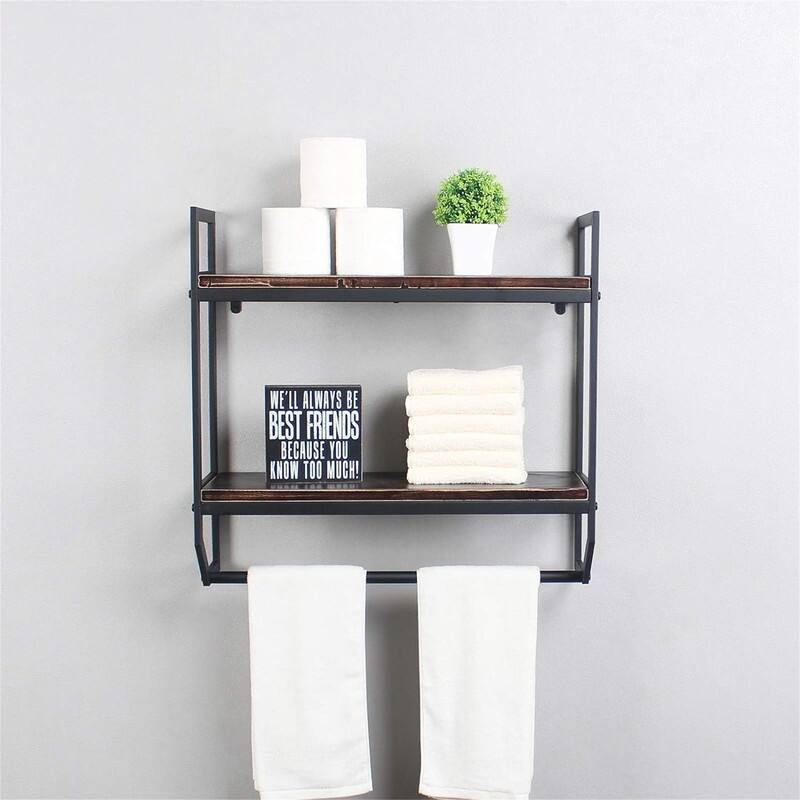 2-Tier Metal Industrial 23.6" Bathroom Shelves Wall Mounted - 7.87"D x 23.6"W x 22.8"H