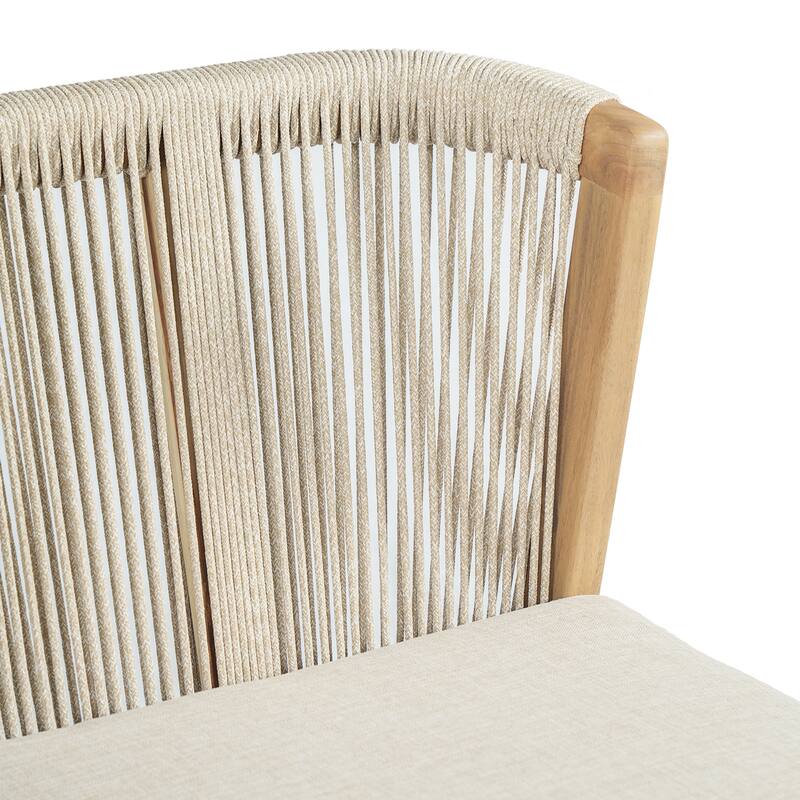 Christopher Knight Home - Louie Outdoor Acacia Wood Dining Chairs with Rope Backrest and Cushioned Seat, Set of 2