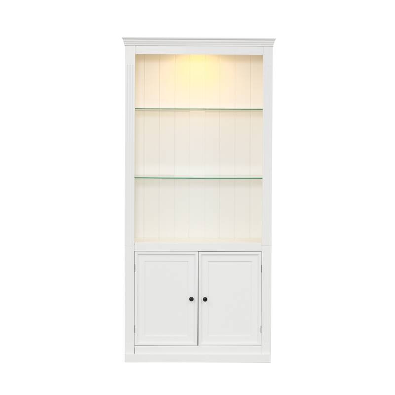 78.75'' Display Shelves, Bookcase with 5 Colors Adjustable LED Ceiling Light