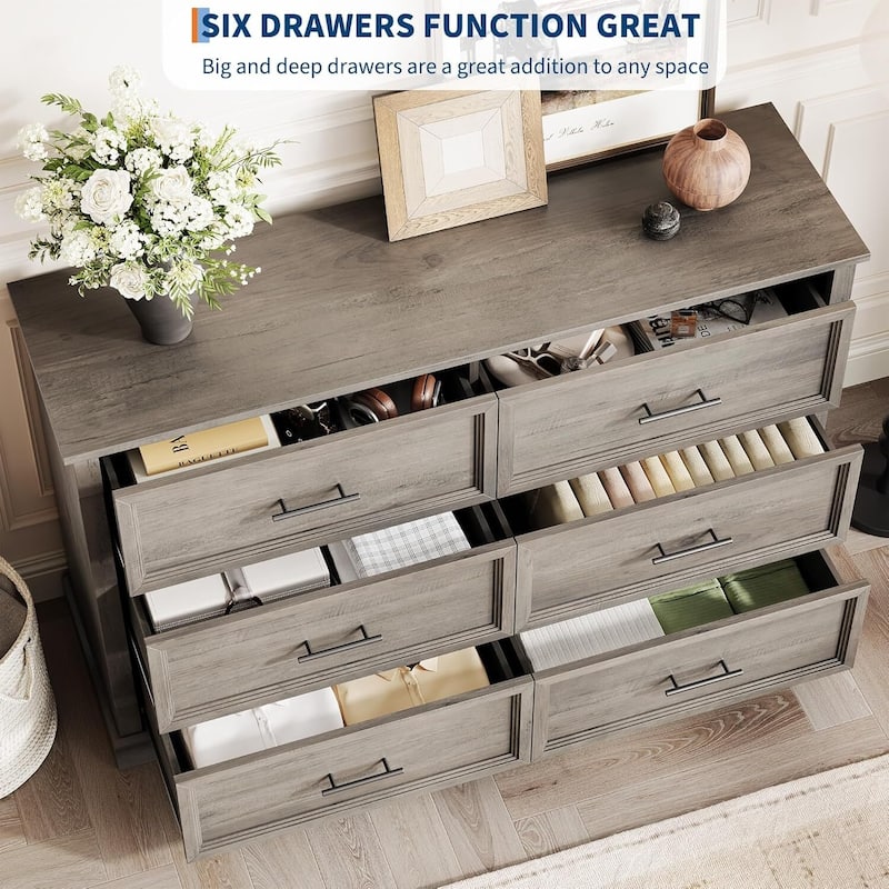 Farmhouse Double 6 Drawer Dresser for Bedroom, Living Room, Hallway