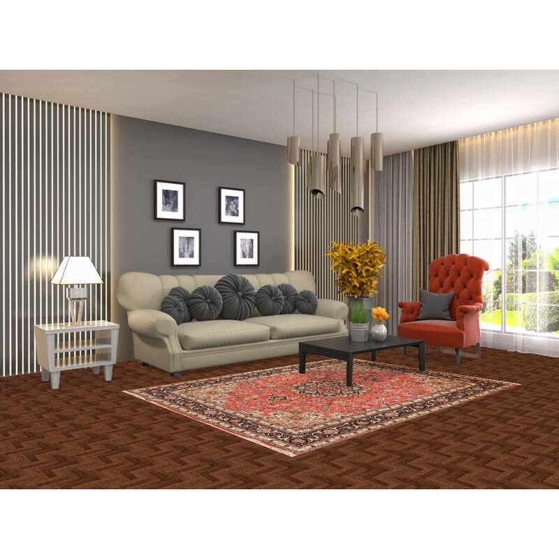 Hand-Knotted Red Floral Wool & Silk Tabriz Persian Rug - 5'1"x 6'9"