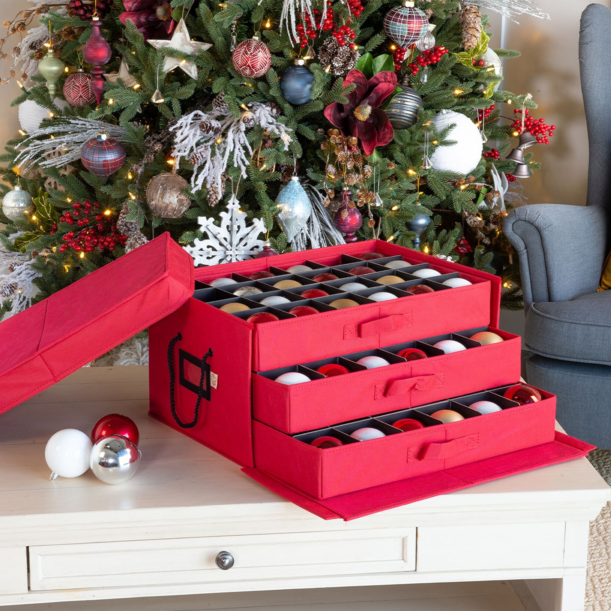 72 3 in. Christmas Ornament Storage Box w Drawers Bed Bath