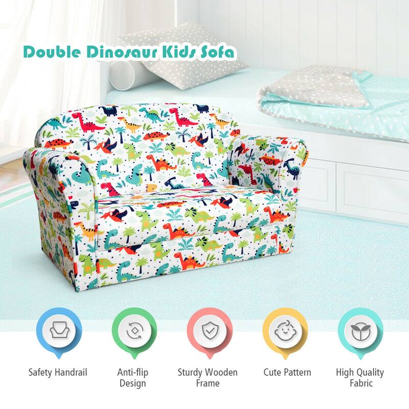 Gymax Double Kids Dinosaur Sofa Children Armrest Couch Upholstered - See Details