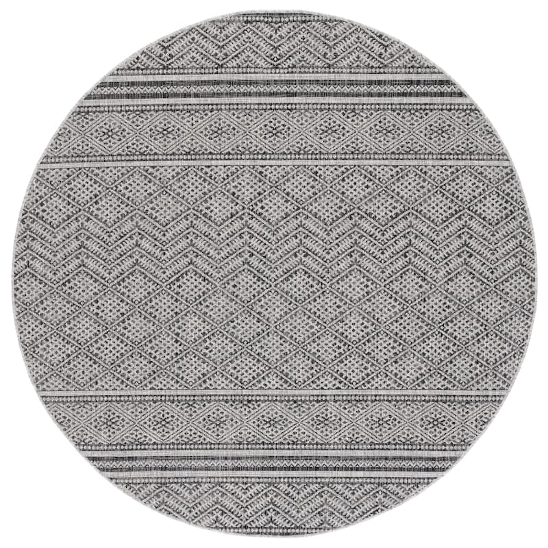 SAFAVIEH Courtyard Gunita Indoor/ Outdoor Waterproof Patio Backyard Rug - 5'3" Round - Black/Grey