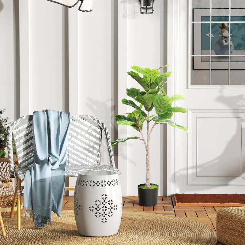 HOMCOM 43" Artificial Fiddle Leaf Fig Tree with 28 PEVA Leaves and Pot, Fake Plant with Flocked Soil for Home Office Living Room