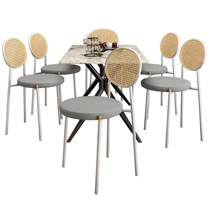 7-Piece Dining Set with 55-Inch Sintered Stone Dining Table and 6 Velvet Side Chairs - Grey