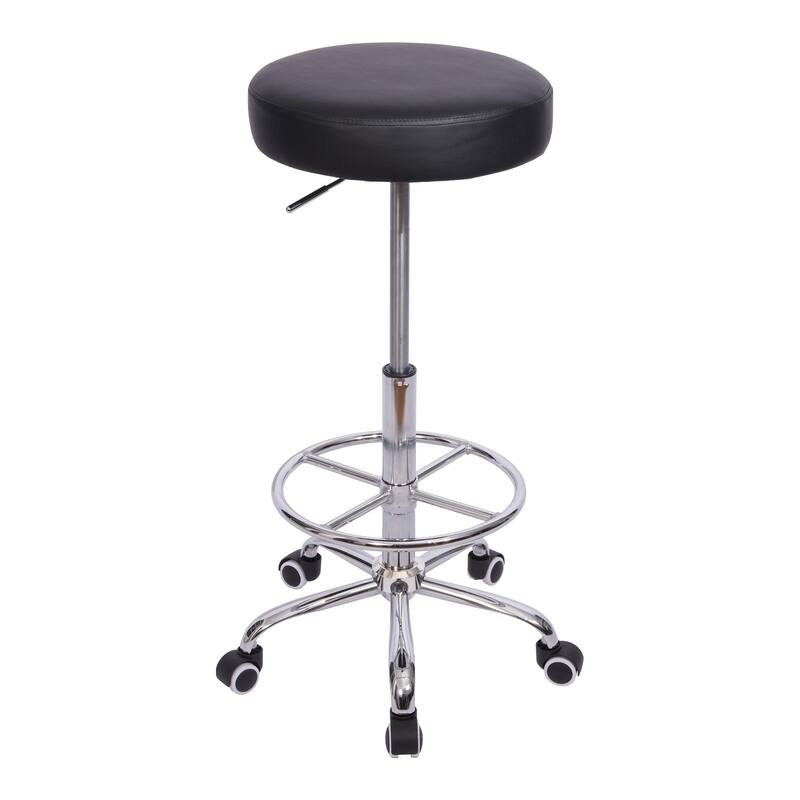 VECELO Round Drafting Stool Swivel Rolling Chair PU Leather Height Adjustable with Wheels Footrest Home Office Chair