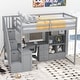 preview thumbnail 3 of 31, Durable Twin Size Wooden Loft Kids Bed with L-Shaped Desk and Drawers,Cabinet and Storage Staircase