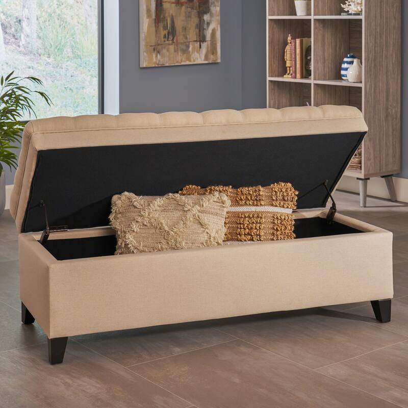 Storage Ottoman, 50" Upholstered End of Bed Bench with Safety Hinge, Large Entryway Bench, Foot Rest Stool for Living Room