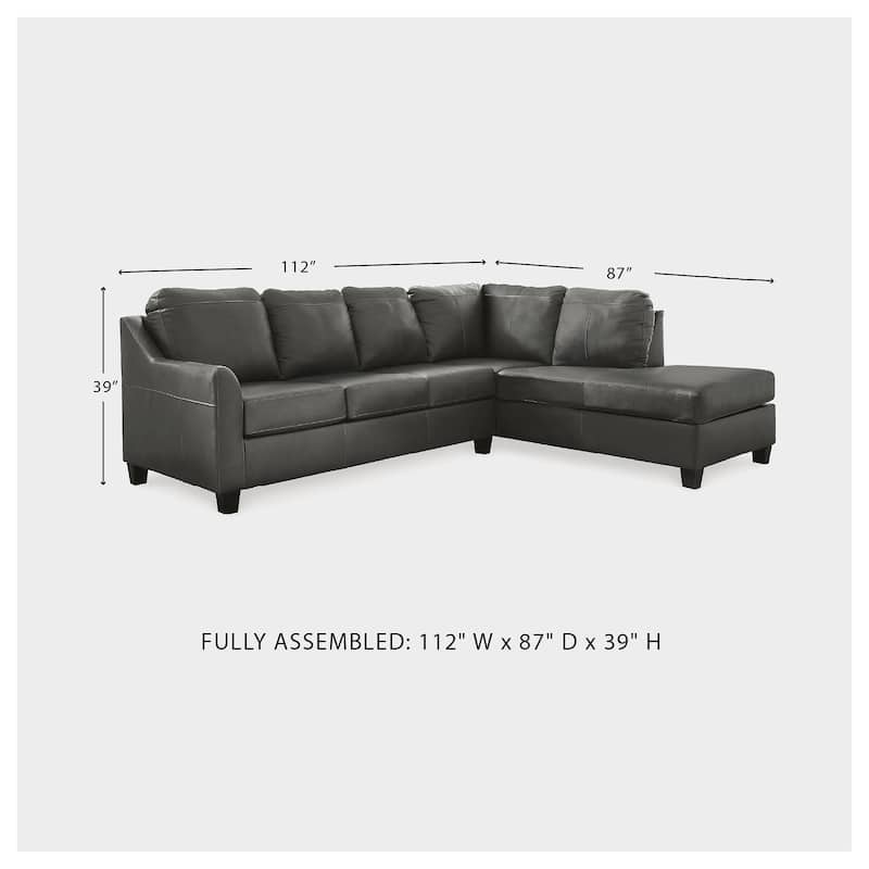 Signature Design by Ashley Valderno Black 2-Piece Sectional with Chaise - 112"W x 87"D x 39"H