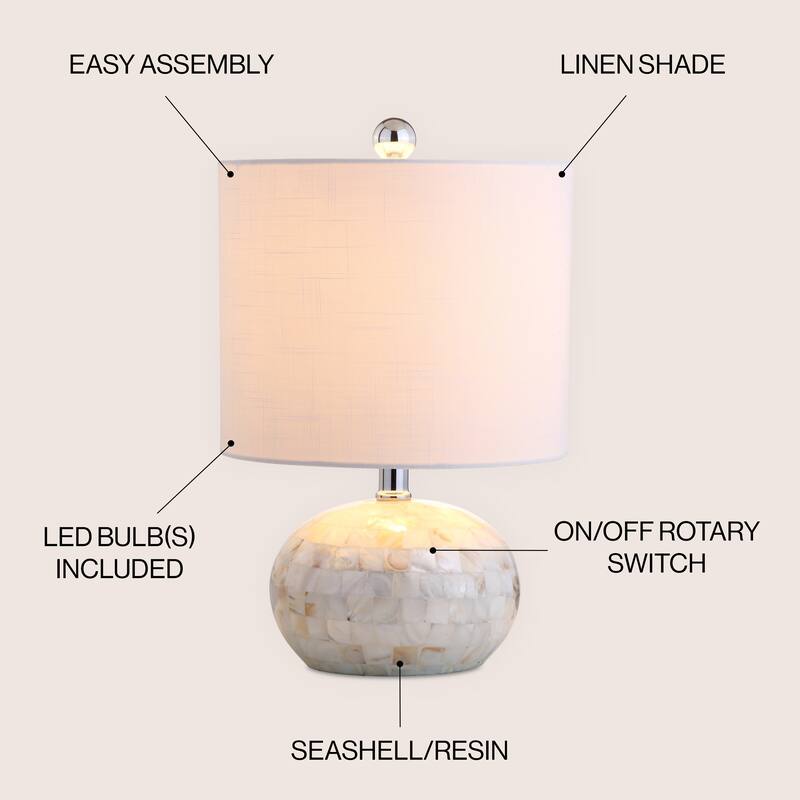 Bailey 16" Seashell LED Table Lamp, Ivory by JONATHAN Y