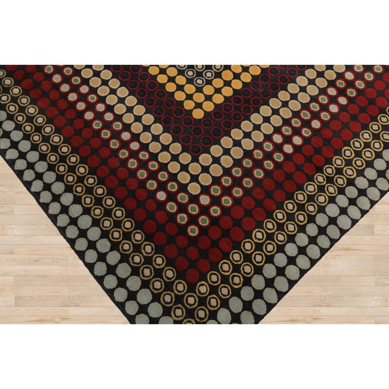 7'11''x8'4'' Tibetano Hand Knotted Wool Dark Grey Modern Rug - 7' 11'' x 8' 4''