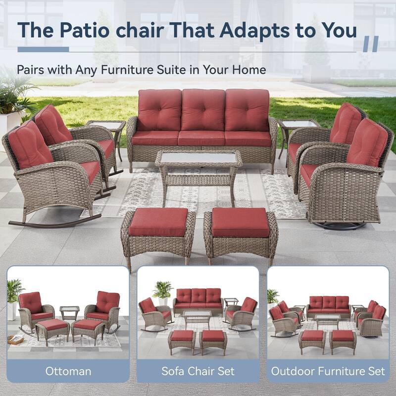 Gymojoy Patio Furniture Set PE Wicker Rocking Chairs & Side Table