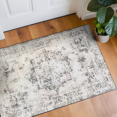 World Rug Gallery Transitional Distressed Medallion Washable Non Slip Area Rug