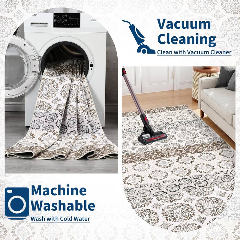 Vintage Floral Area Rug Boho Geometric Rugs for Living Room Bedroom Soft Throw Carpet