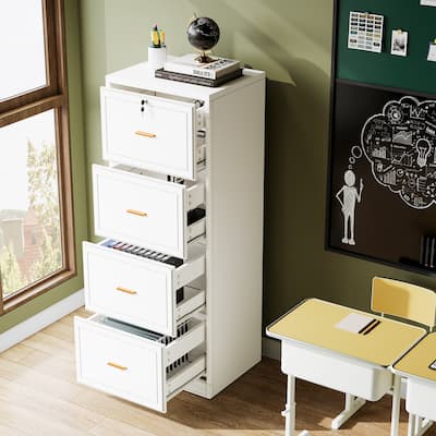 4-Drawer File Cabinet with Lock and Key, Vertical Filing Cabinet for A4/Letter/Legal Size