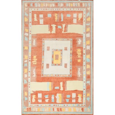 Hand Knotted Oriental 100% Wool Carpet Modern Geometric Oranges & Rust Gabbeh Area Rug - 14' 1'' X 9' 11''