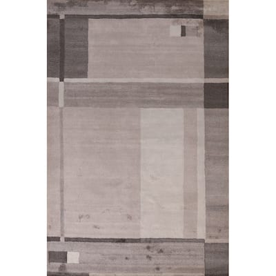 Contemporary Modern Indian Area Rug Hand-Tufted Grey Wool Carpet - 5'3" x 7'7"