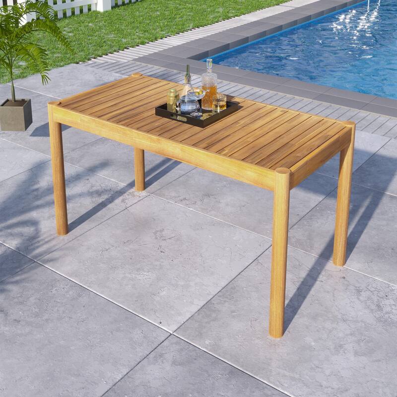 Acacia Wood Dining Table Light Teak Finish Outdoor Patio Garden Balcony