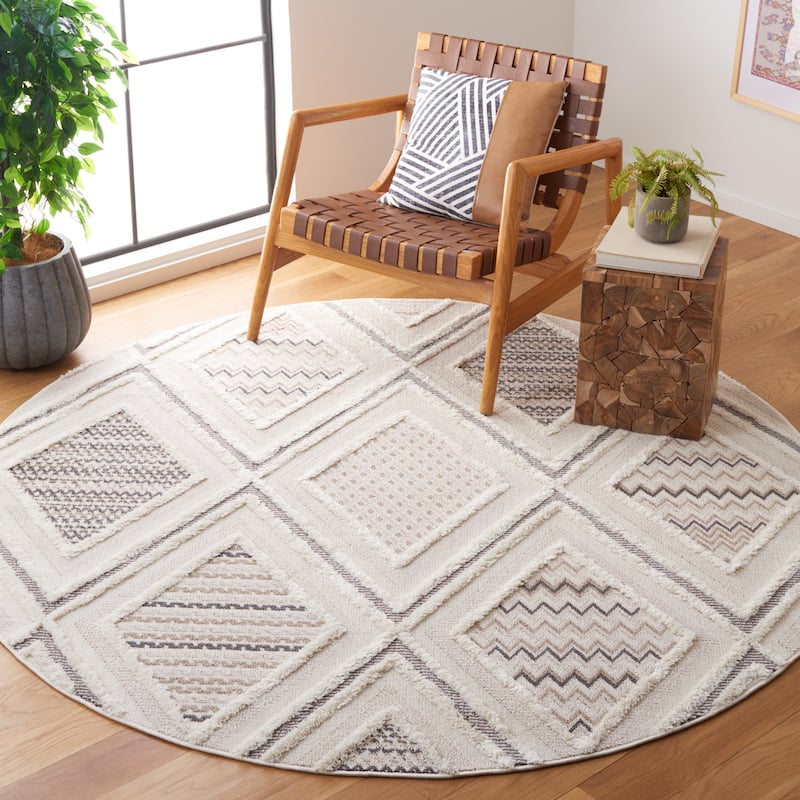 SAFAVIEH Urban Evie Moroccan Diamond Trellis Rug - 6'7" Round - Grey/Ivory