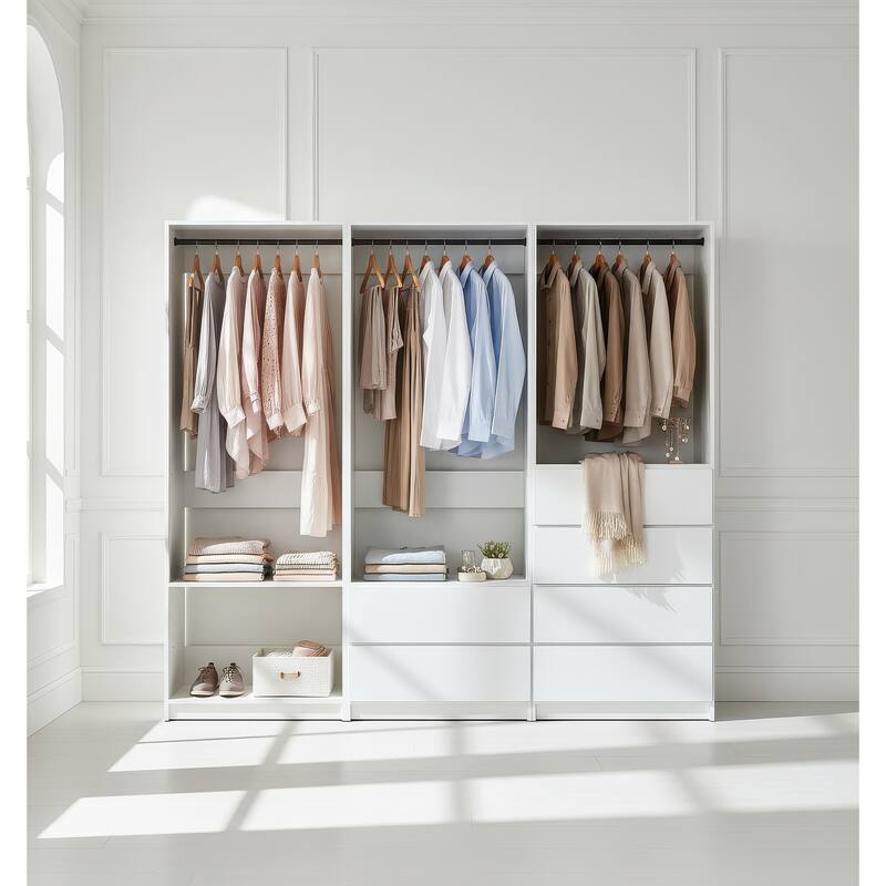 Prosper White Freestanding Walk in Wood Closet System - 94.2"W x 15.7"D x 83" H