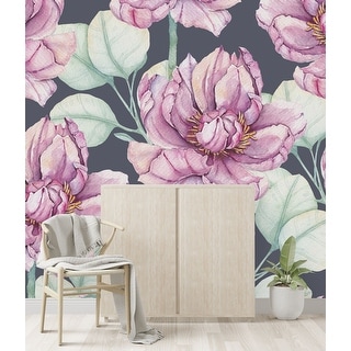 Pink Flowers with Leaves Wallpaper Peel and Stick and Prepasted - Bed ...