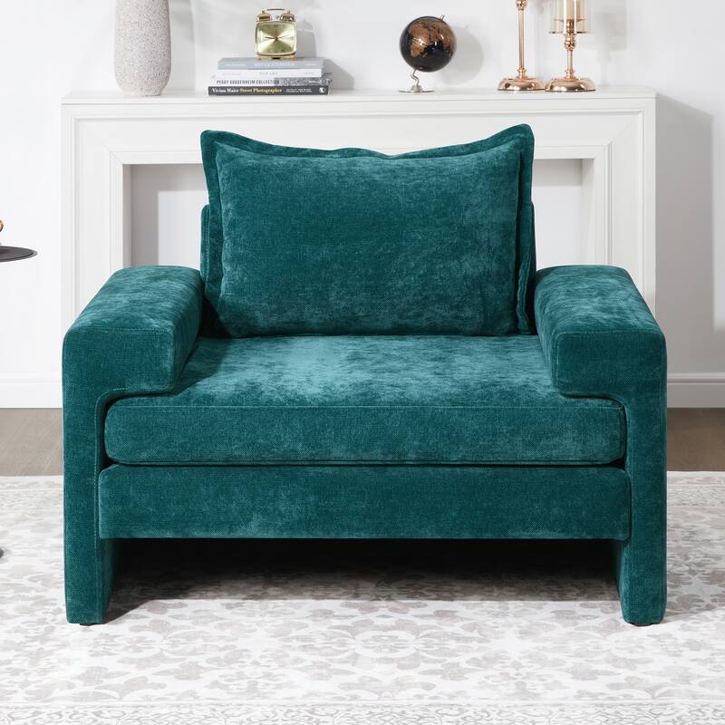 Roomfitters Chenille Upholstered Accent Armchair with Wide Armrests, Ergonomic Lounge Chair - Green