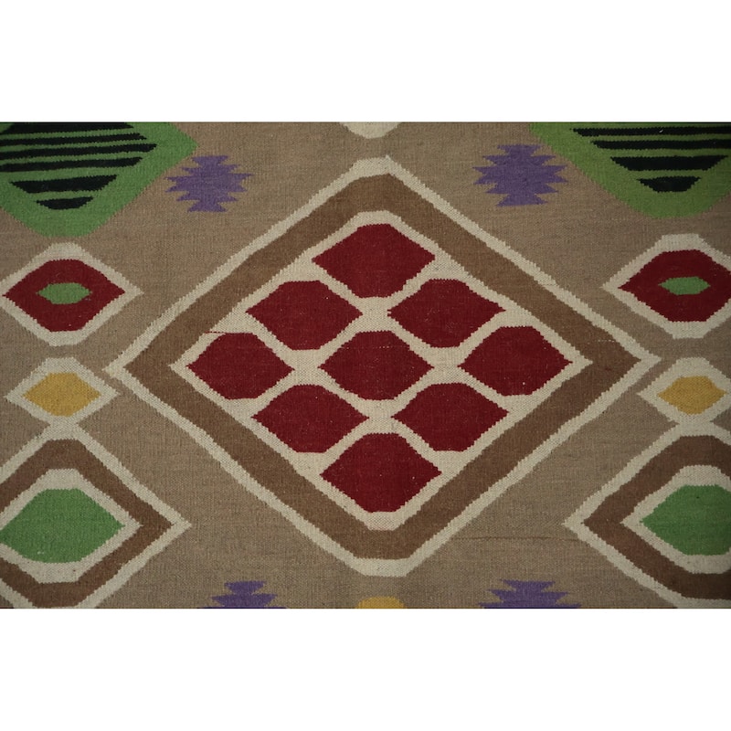 Hand Woven Oriental 100% Wool Carpet Southwestern Tribal Brown Kilim Area Rug - 10' 5'' X 8' 6''