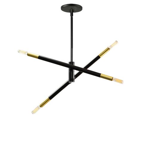 Dainolite Wand Modern and Contemporary 4 Light Incandescent Pendant, Matte Black & Aged Brass
