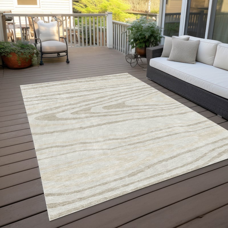 Machine Washable Indoor/ Outdoor Abstract Illusion Chantille Rug - Ivory - 5' x 7'6"