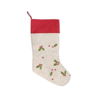 Holly Embroidered Christmas Stocking - Bed Bath & Beyond - 35138234
