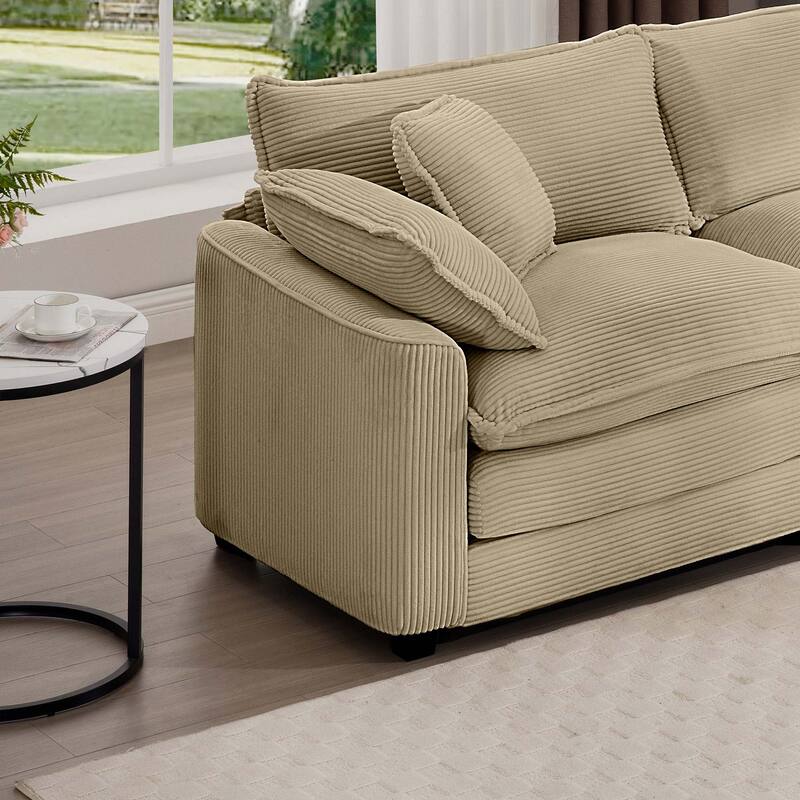Comfortable 4-Seat Sectional Sofa with High-Resilience Foam & Matching Footstool - Corduroy Upholstery