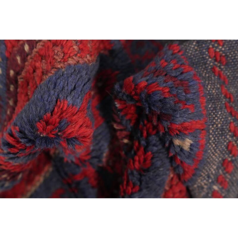 Hand Knotted Oriental 100% Wool Carpet Traditional Tribal Navy Blue & Blues Balouch Runner Rug - 7' 11'' X 1' 10''
