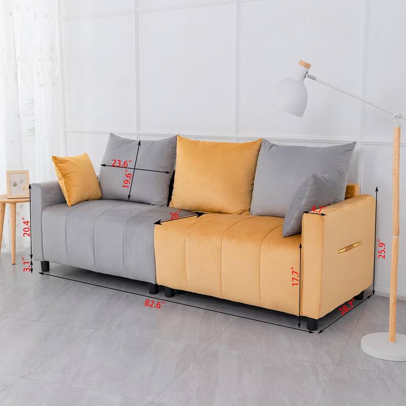 82.6" Eucalyptus 3-Seater Sofa with S-Springs & 3 Back Pillows