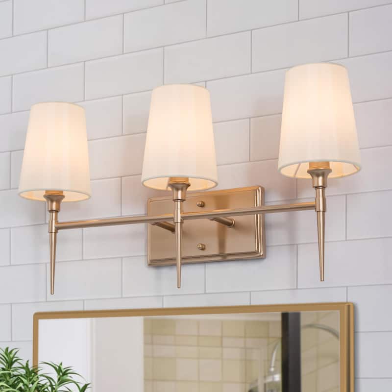Modern 3-Light Gold Bathroom Vanity Light Fabric Wall Sconce for Powder Room - L 23"/3-Light