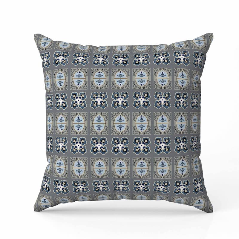 Darbari Dynasty Indoor/Outdoor Reversible Throw Pillow Beige and Steel
