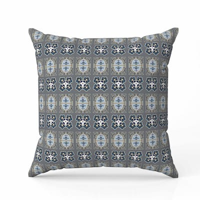 Darbari Dynasty Indoor/Outdoor Reversible Throw Pillow Beige and Steel