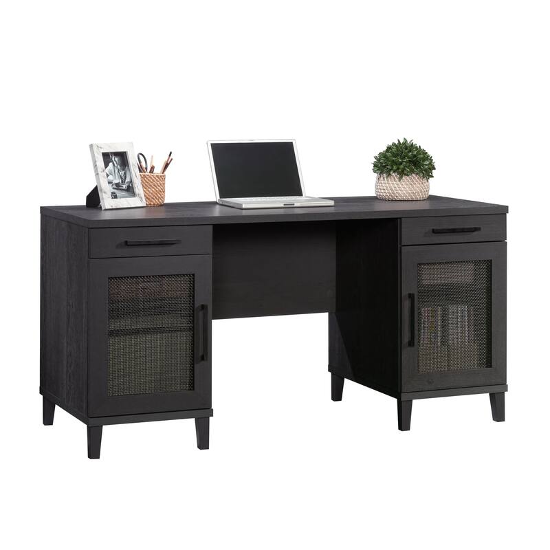 Engineered Wood Coastal Desk with Two Storages, Black