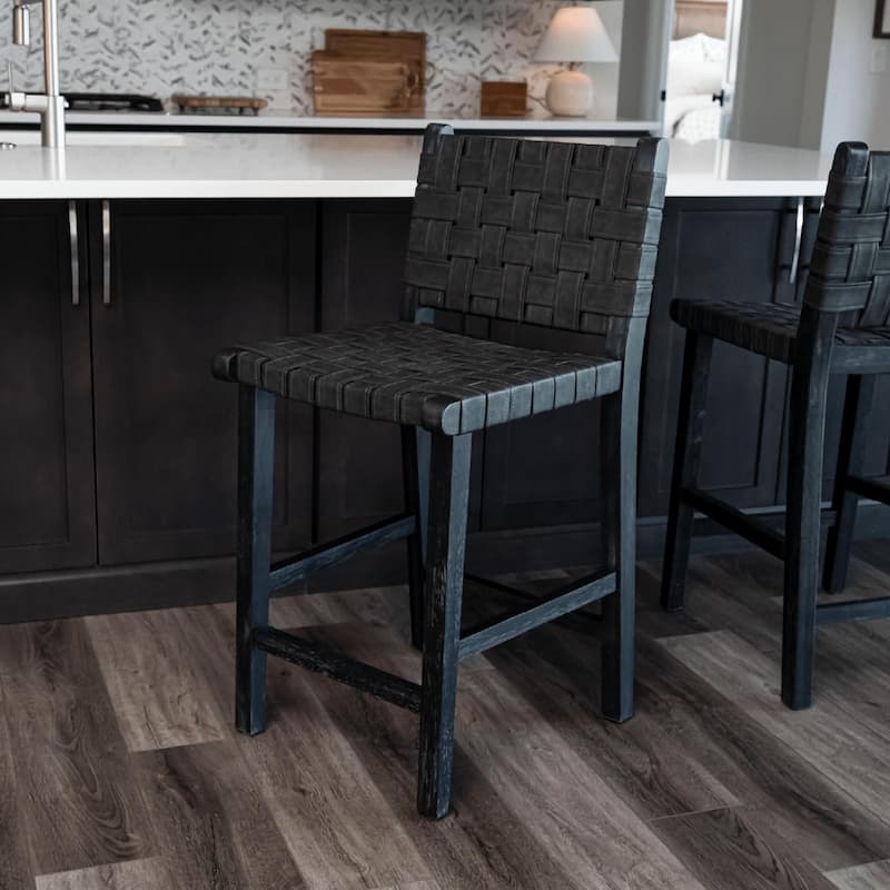 Maven Lane Noah Kitchen Dining Stool with Vegan Leather