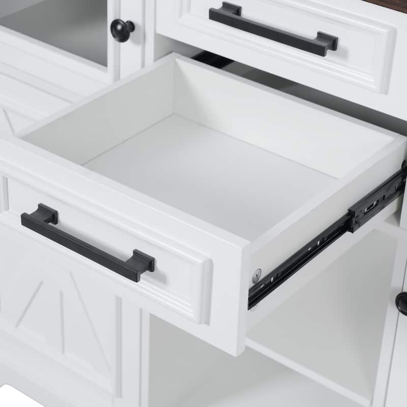 Kitchen Island with Drop Leaf, Power Outlet and 4 Door Shelves